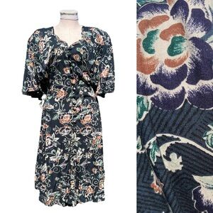 Vintage 90s Floral Button Front Lace Up Side Flutter Sleeve Romper Size 26/28